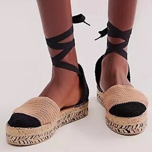 NIB! Free People Island Time Wrap Espadrilles Black/Tan - Size EU 39 / US 8.5